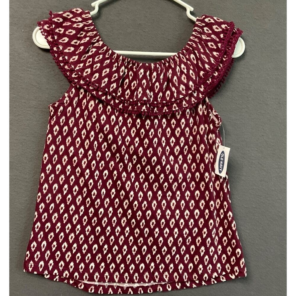 Old Navy Girls Boho Off Shoulder Ruffle Top L‎ 10-12 Pom Pom Trim NWT